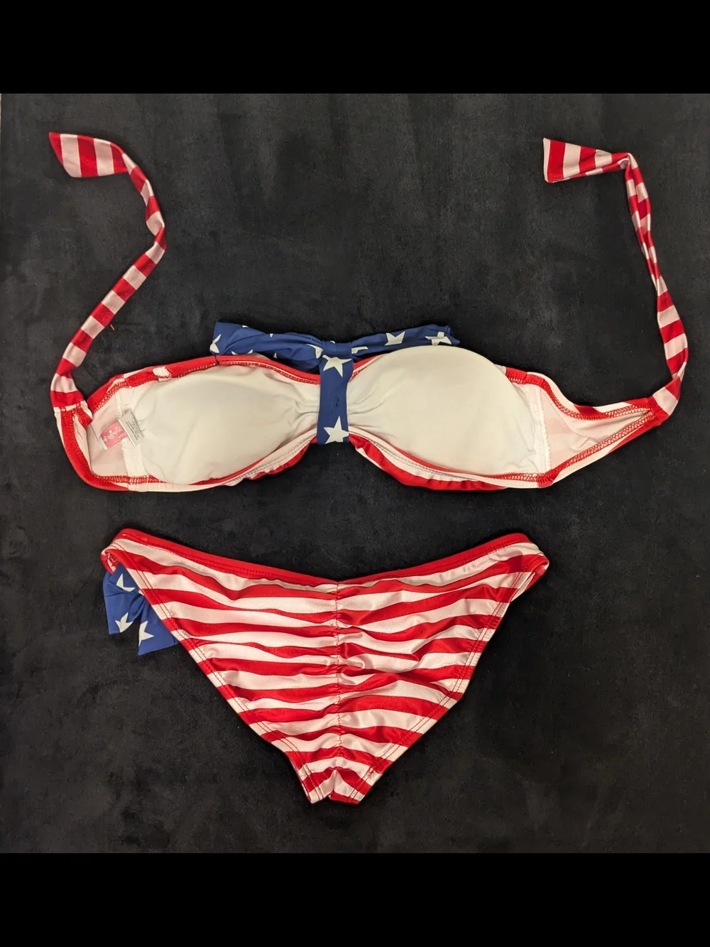 Dippin' Daisy's Red & White Striped Bandeau Bikini with Blue Star Bow - Picture 4 of 6